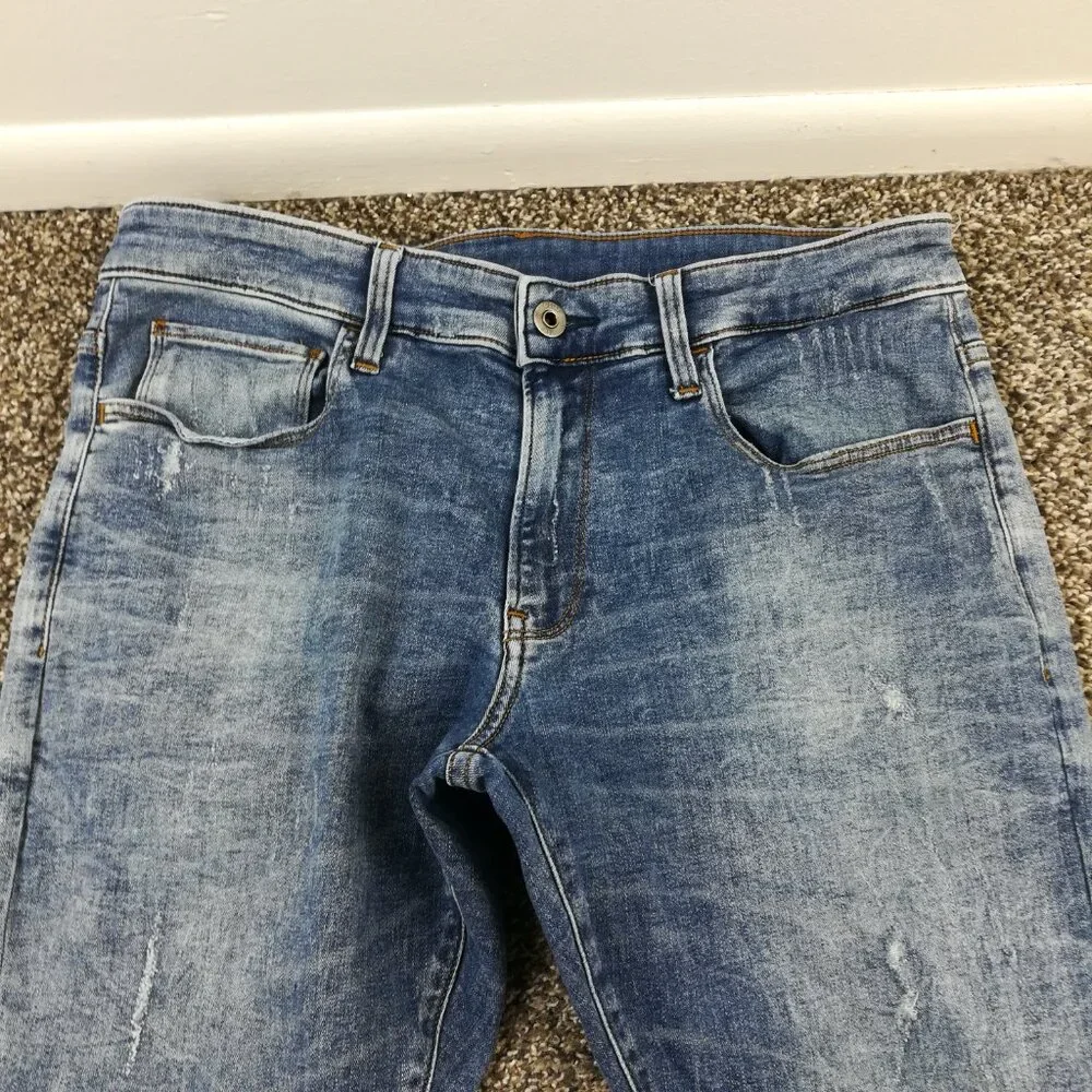 G-Star Raw Jeans 3301 Skinny Deconstructed Distressed Western Blue 33x32 $140